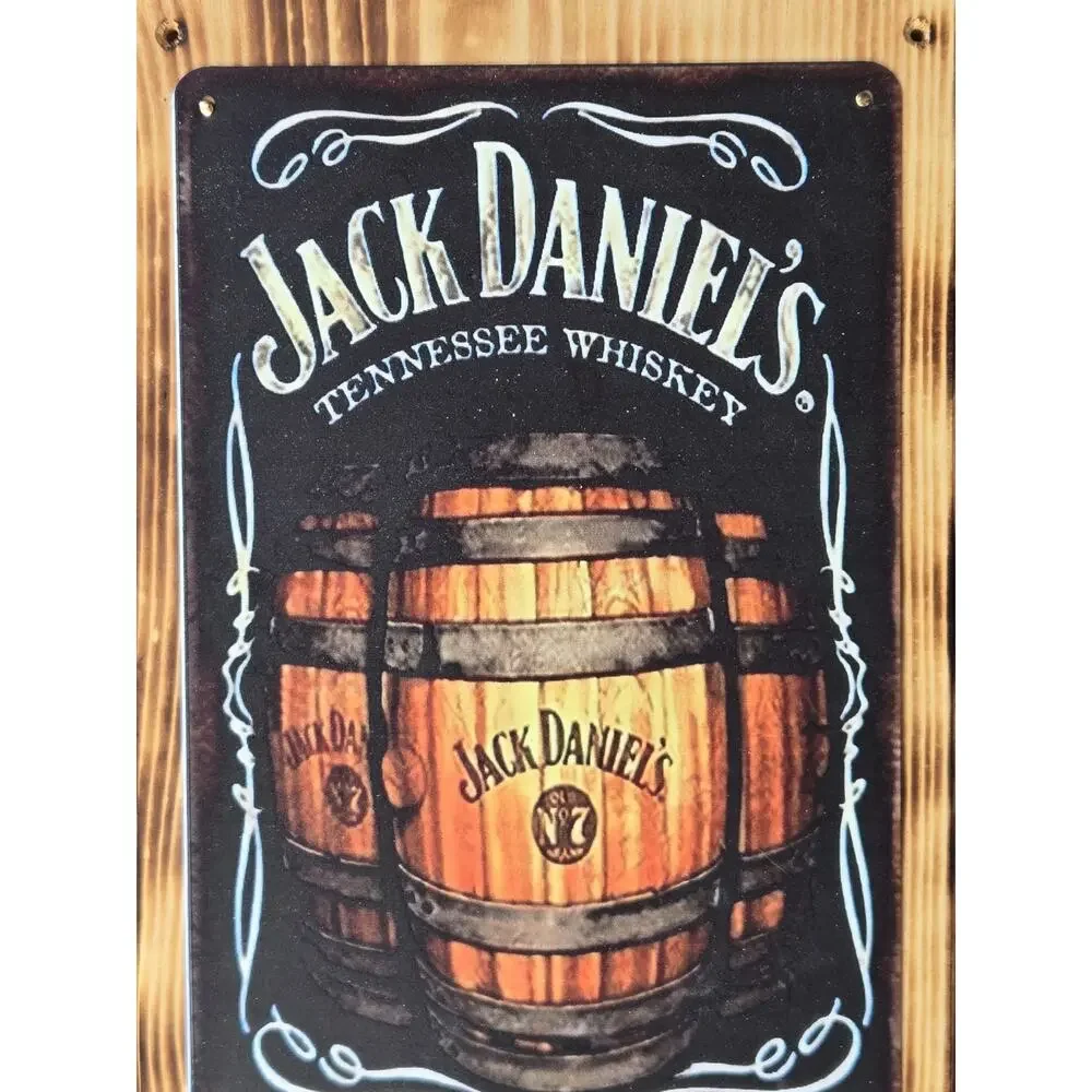 Jack Daniels Whiskey Sign Mounted on Solid Wood w/ Hook & Bottle Opener Handmade